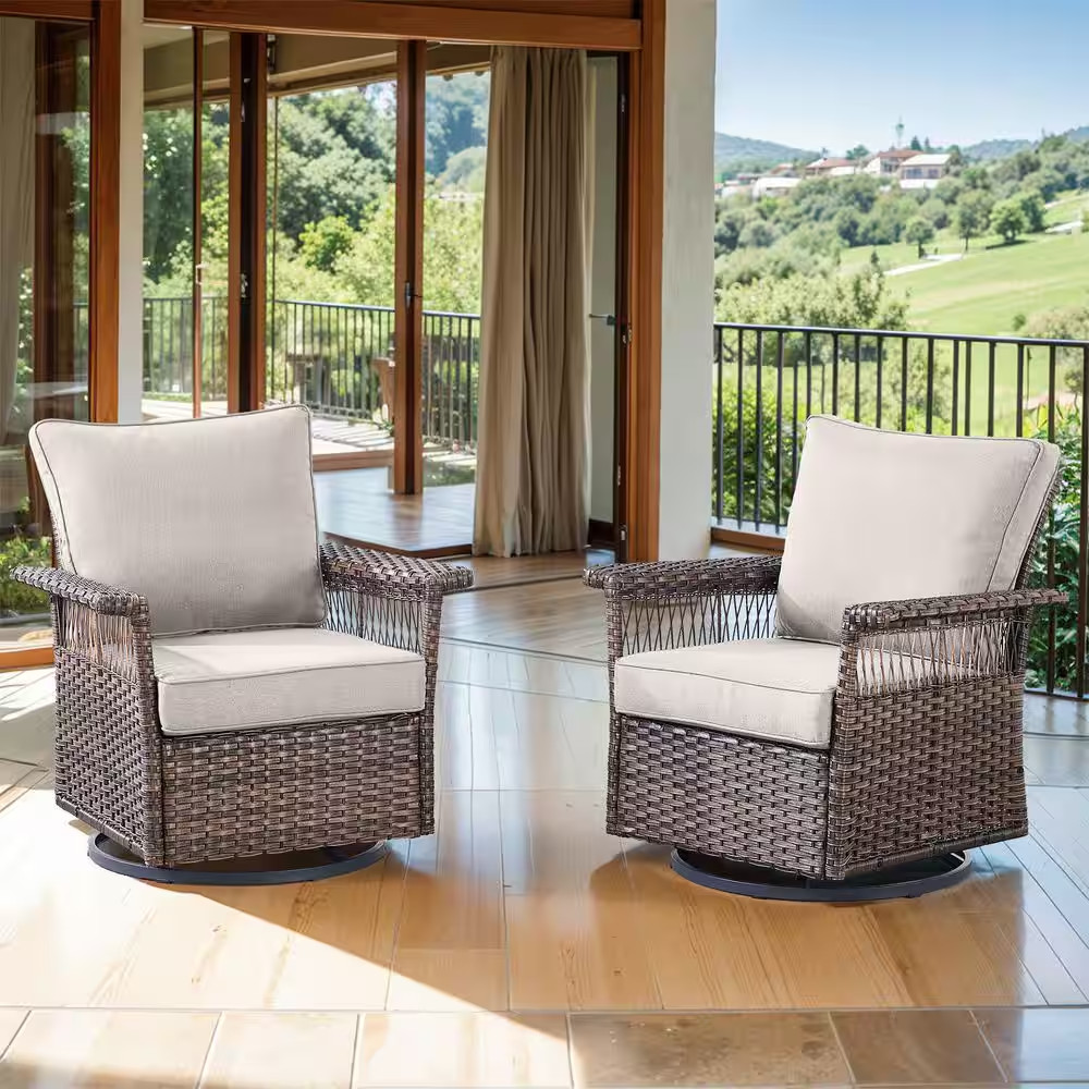 Seagull Collection Swivel Wicker Outdoor Rocking Chair Furniture with Deep Seat