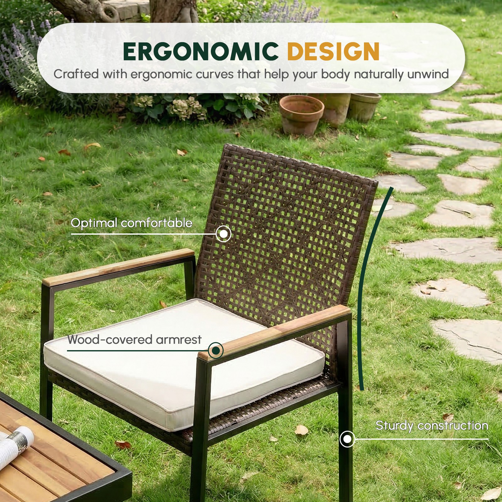 5-Piece Outdoor Patio Dining Set with Rattan & Acacia Wood
