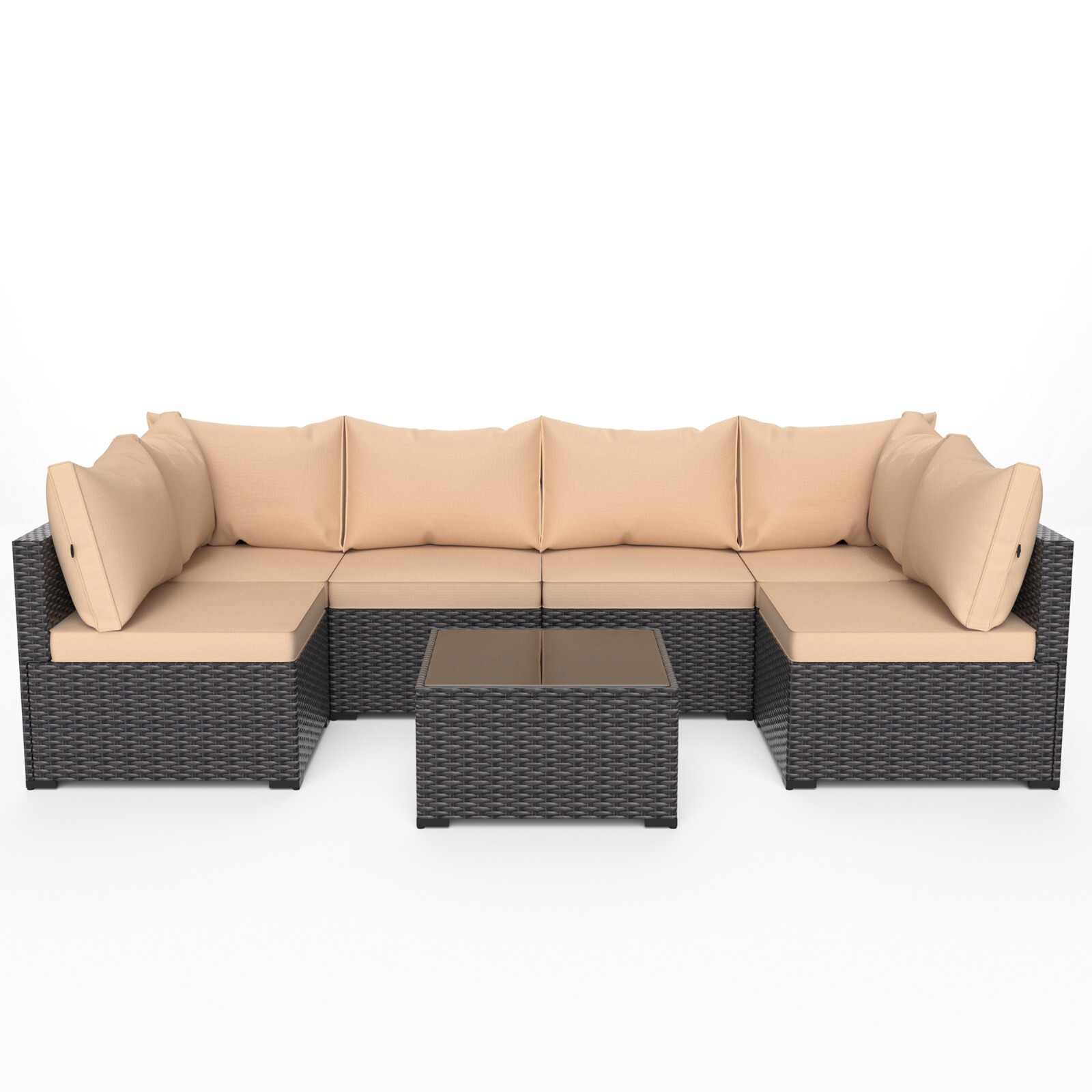 7 PCS Patio Wicker Furniture Set Outdoor Couch Sofa Table Set w/ Cushions Garden