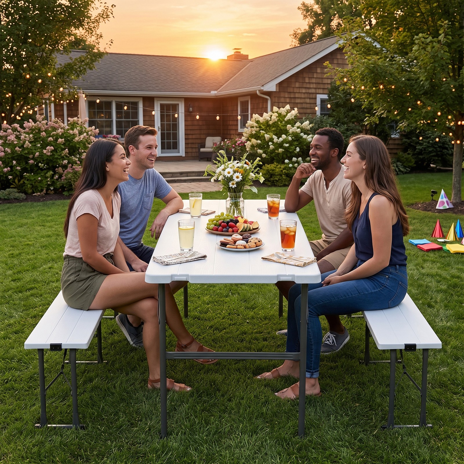 5.8FT Portable Folding Picnic Table Set with 2 Foldable Benches for Camping BBQ