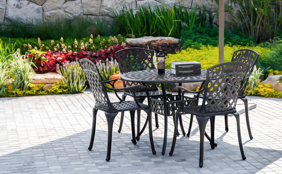 Outdoor 5 Piece Patio Dining Sets Cast Aluminum Bistro Table and Chairs Set 4