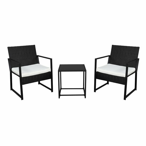 Single 2pcs Coffee Table 1pc Exposed Flat Chair Three-Piece Set Black NEW
