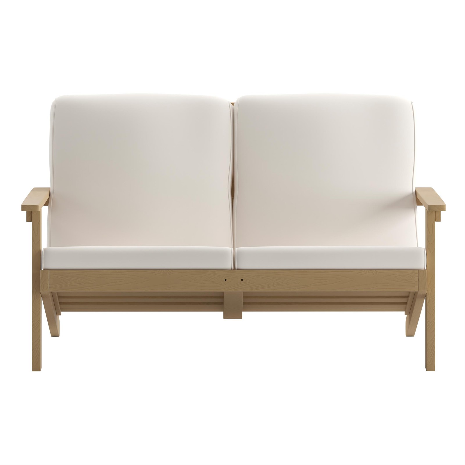 All-Weather Poly Resin Adirondack Loveseat & Cushions – Natural Cedar/Cream