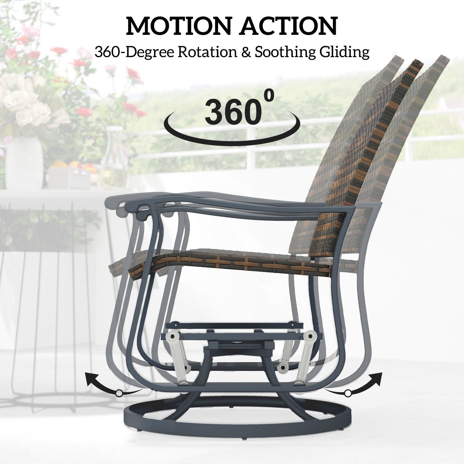 Swivel Glider Patio Chairs Set of 2, UV-Resistant PE Wicker, Steel Frame