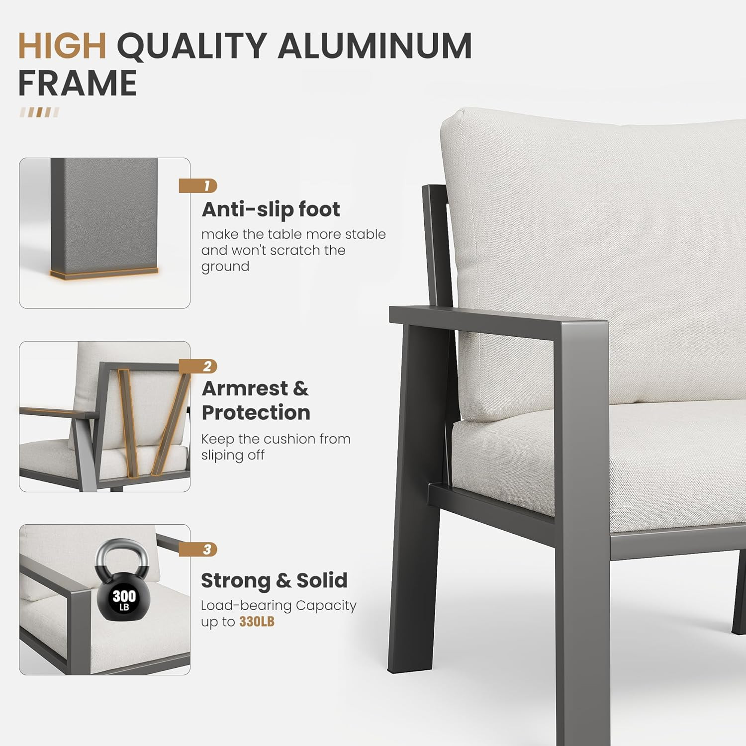 Aluminum Patio Furniture Sets Metal Outdoor Furniture Set with Cushion All-Weath