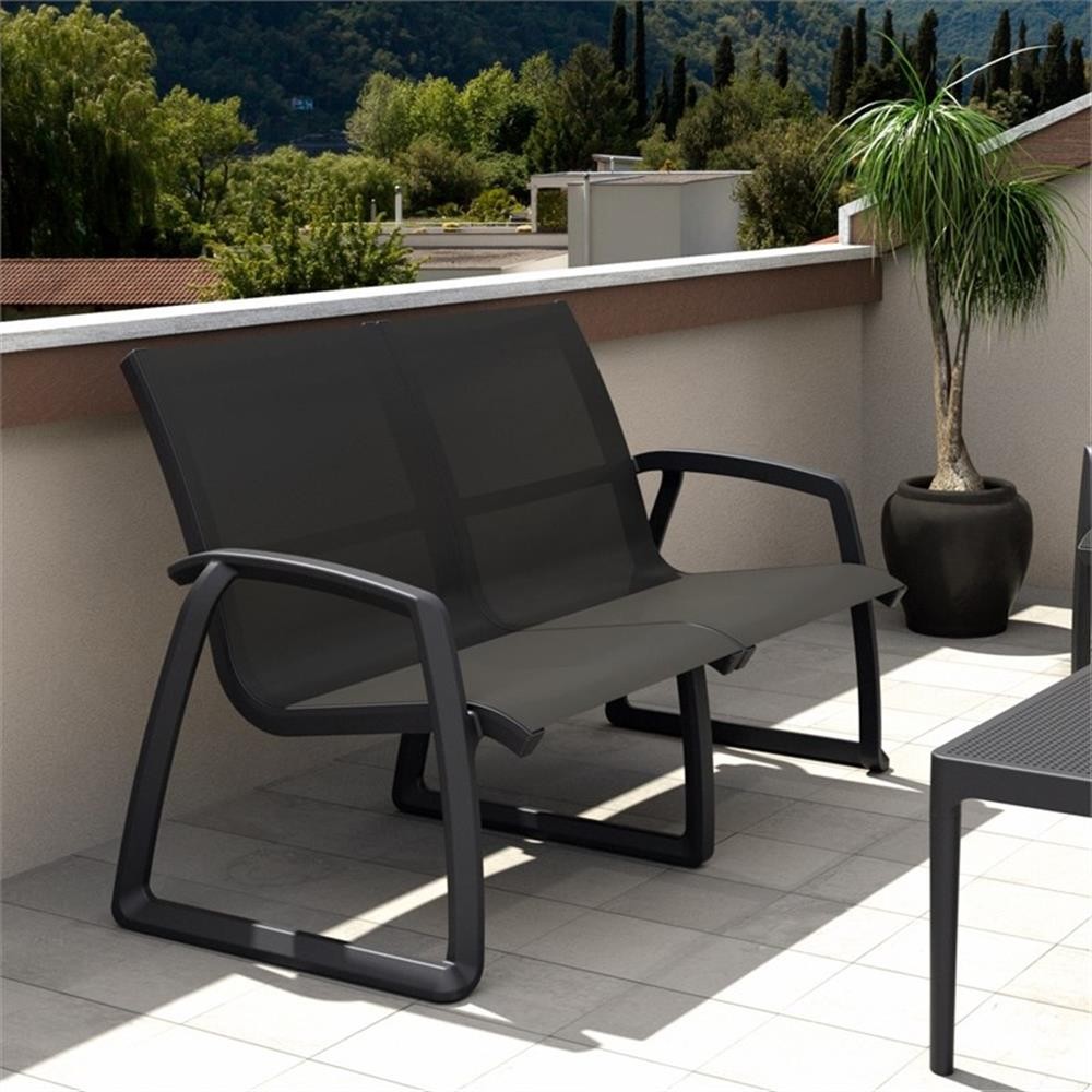 Compamia Pacific LoveSeat with Arms Black Frame Black Sling