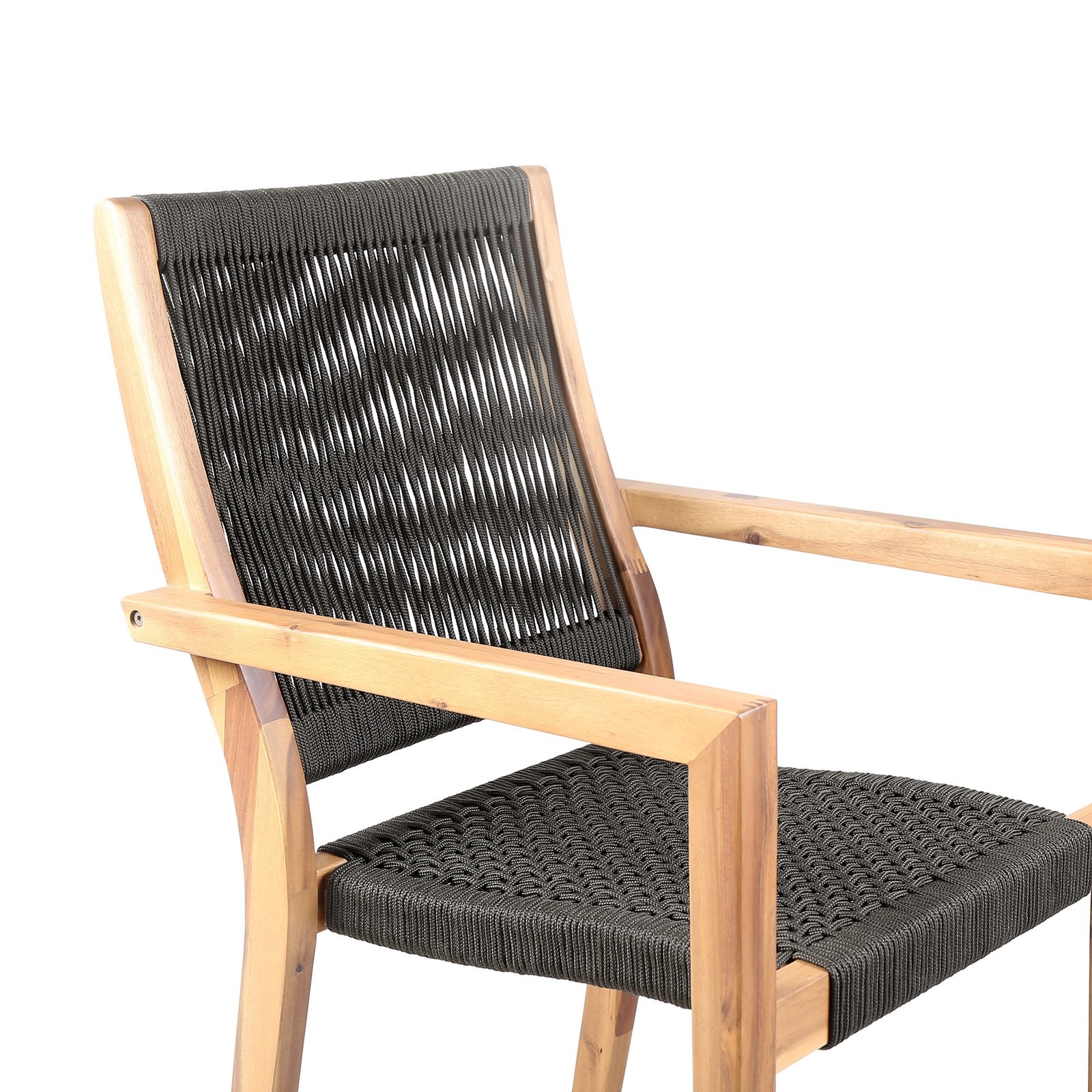 Rivani Outdoor Dining Chairs Eucalyptus Wood Charcoal Rope Teak Finish Set of 2