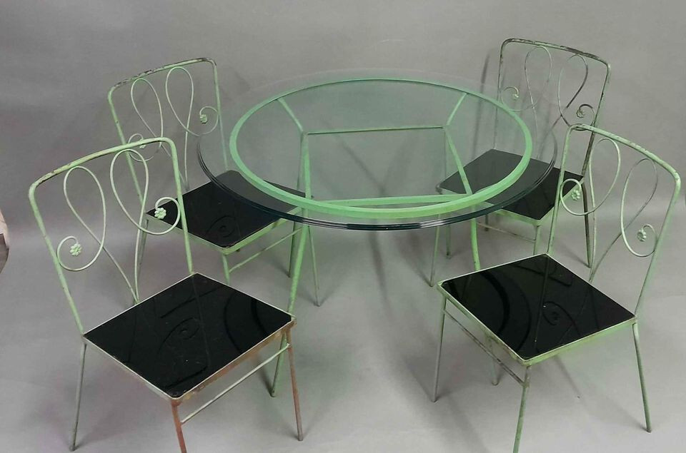Vintage mid century patio dining set with glass top