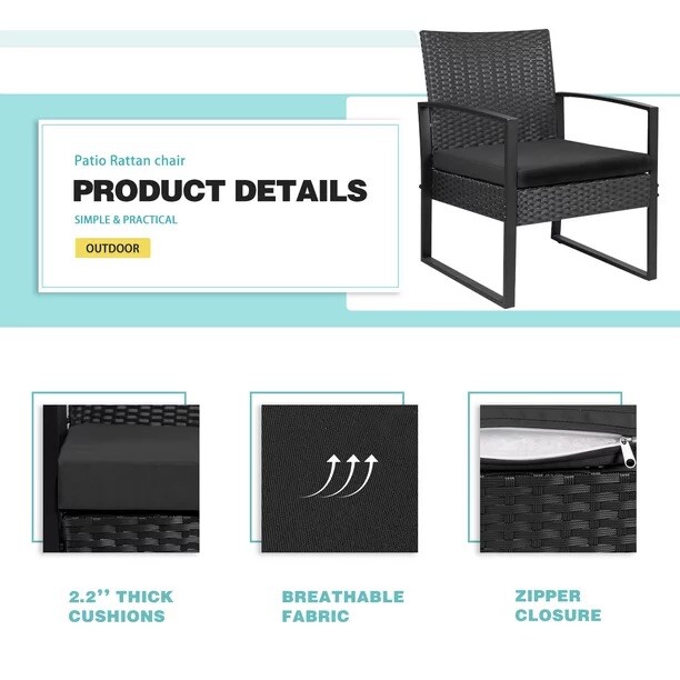 BASIC THREE PIECE PATIO FURNITURE. (Two Single Chairs, One Table).
