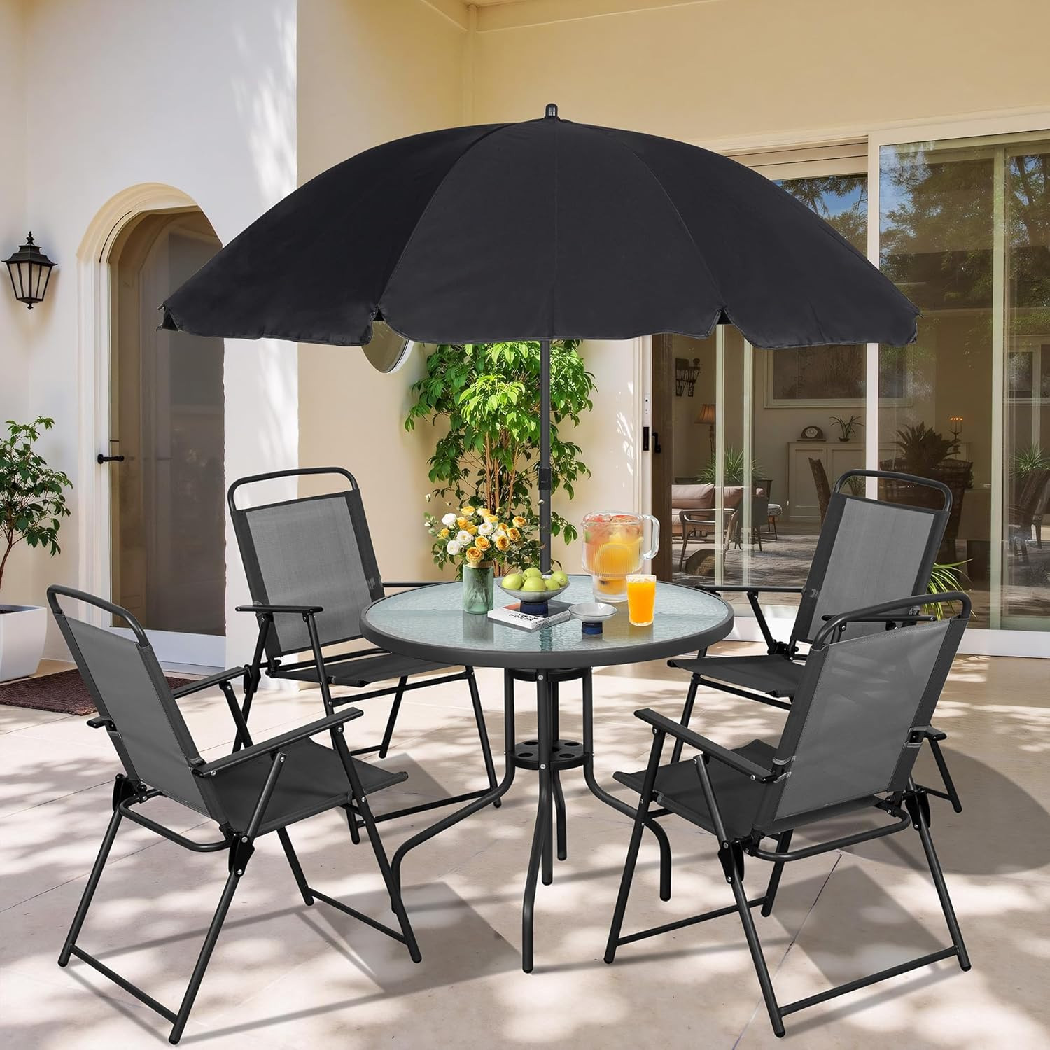 6 Piece Folding Patio Dining Set,Small Metal Outdoor Garden Patio Table and Chai