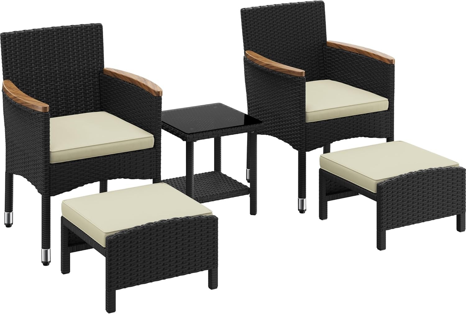 5 Piece Outdoor Table Chairs With Ottomans And Cushions Patio Pool Furniture Set