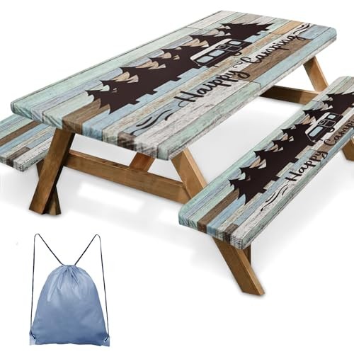 Picnic Table Cover with Bench Covers Elastic Edges, Green Camper 72in Wooden 1
