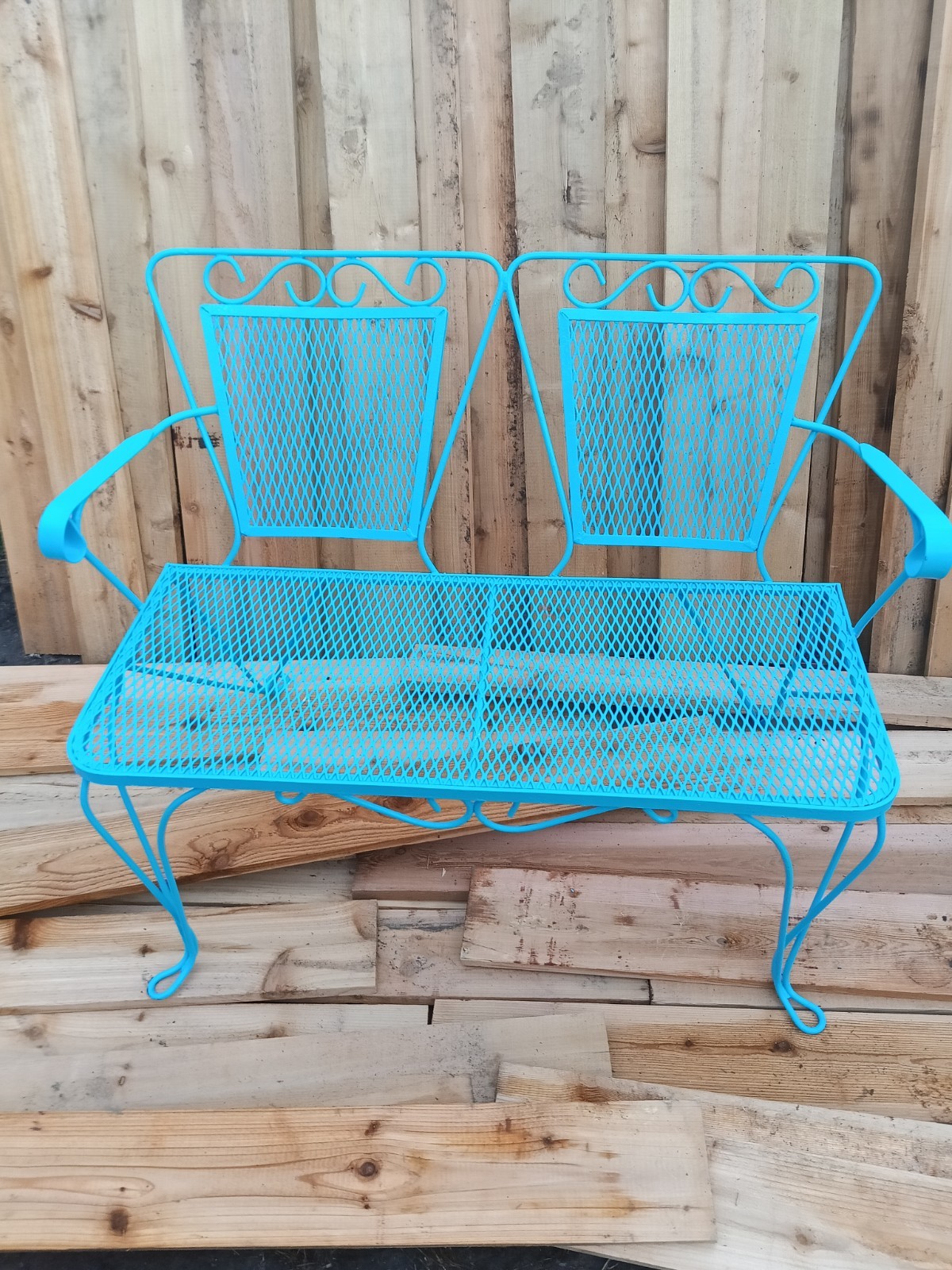 Blue Metal Patio Garden Bench Outdoor Seating for Adults, One-Piece Set