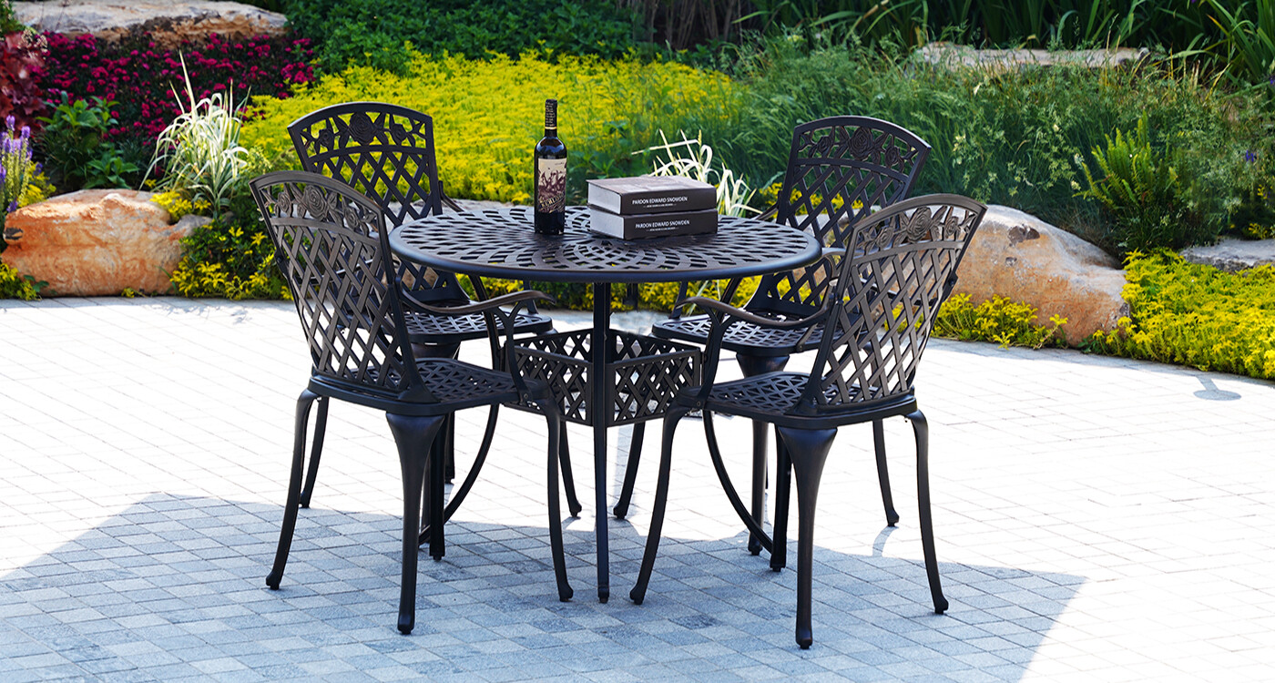 Outdoor 5 Piece Patio Dining Sets Cast Aluminum Bistro Table and Chairs Set 4