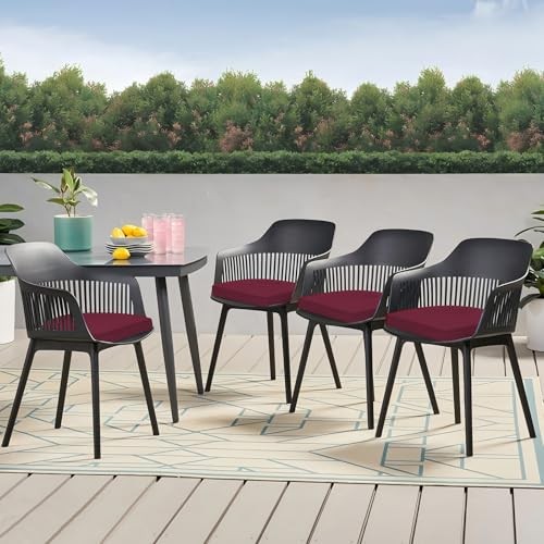 Outdoor Chair Cushions Set of 4, 17 x 16 Inch Patio 17x16x2|4 Pack 1 – Dark Red