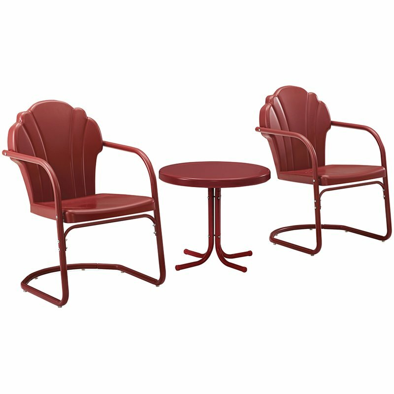 Crosley Furniture Tulip 3 Piece 22″Round Metal Patio Conversation Set in Red
