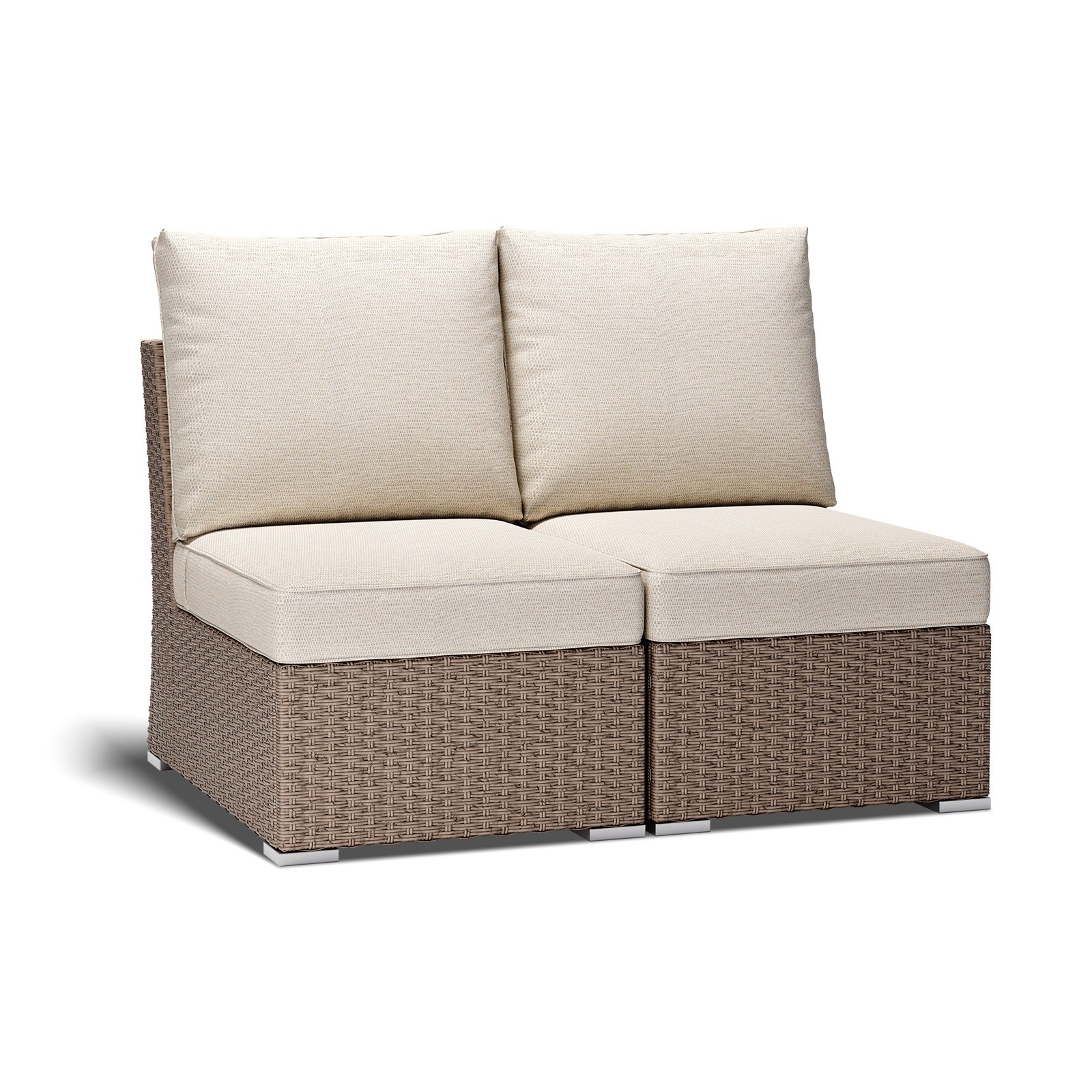 Aoodor Patio Armless Rattan Sofa Set Modular Sectional Wicker Couch w/ Cushions