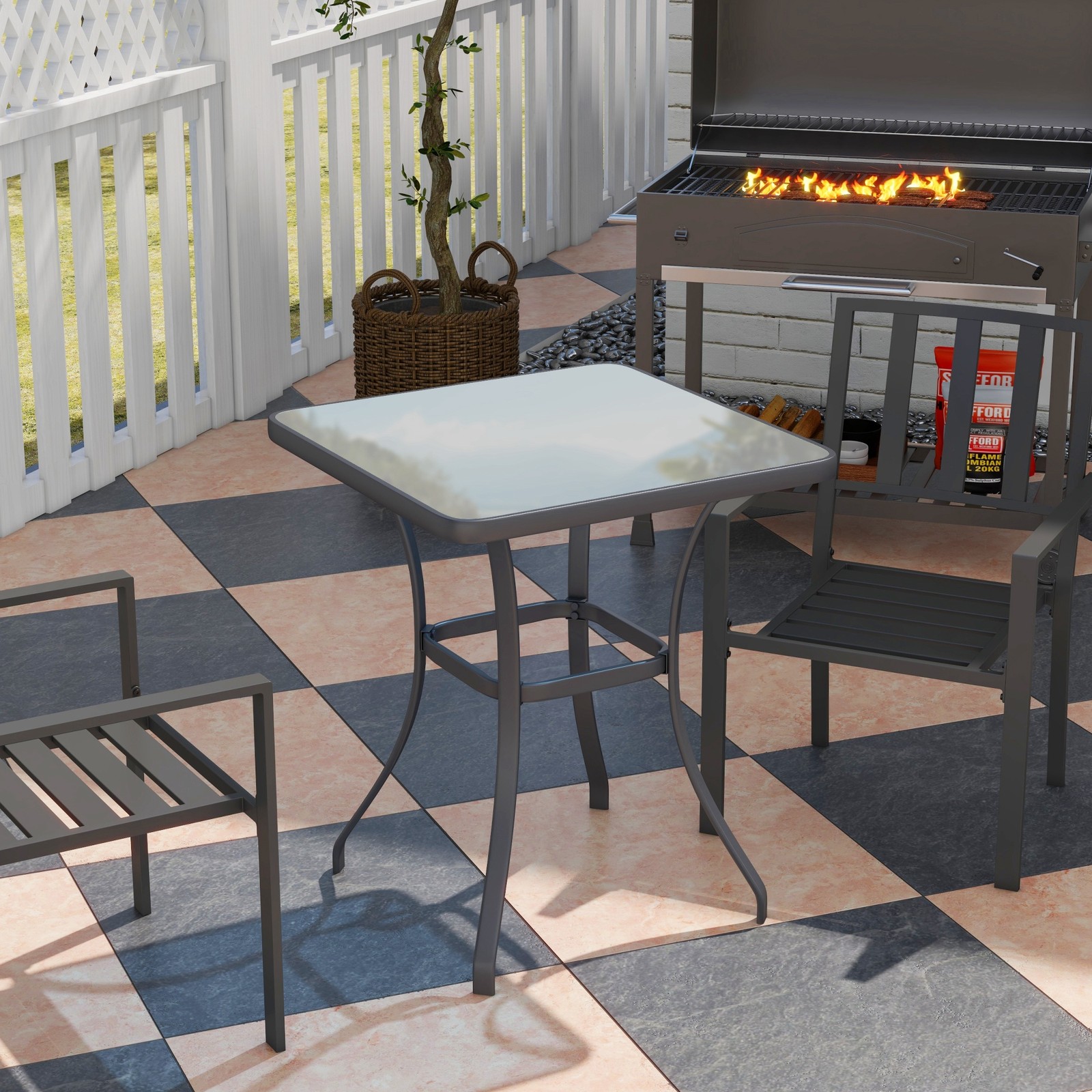 27″ Square Bistro Table Garden Dining Table Outdoor Tempered Glass Table