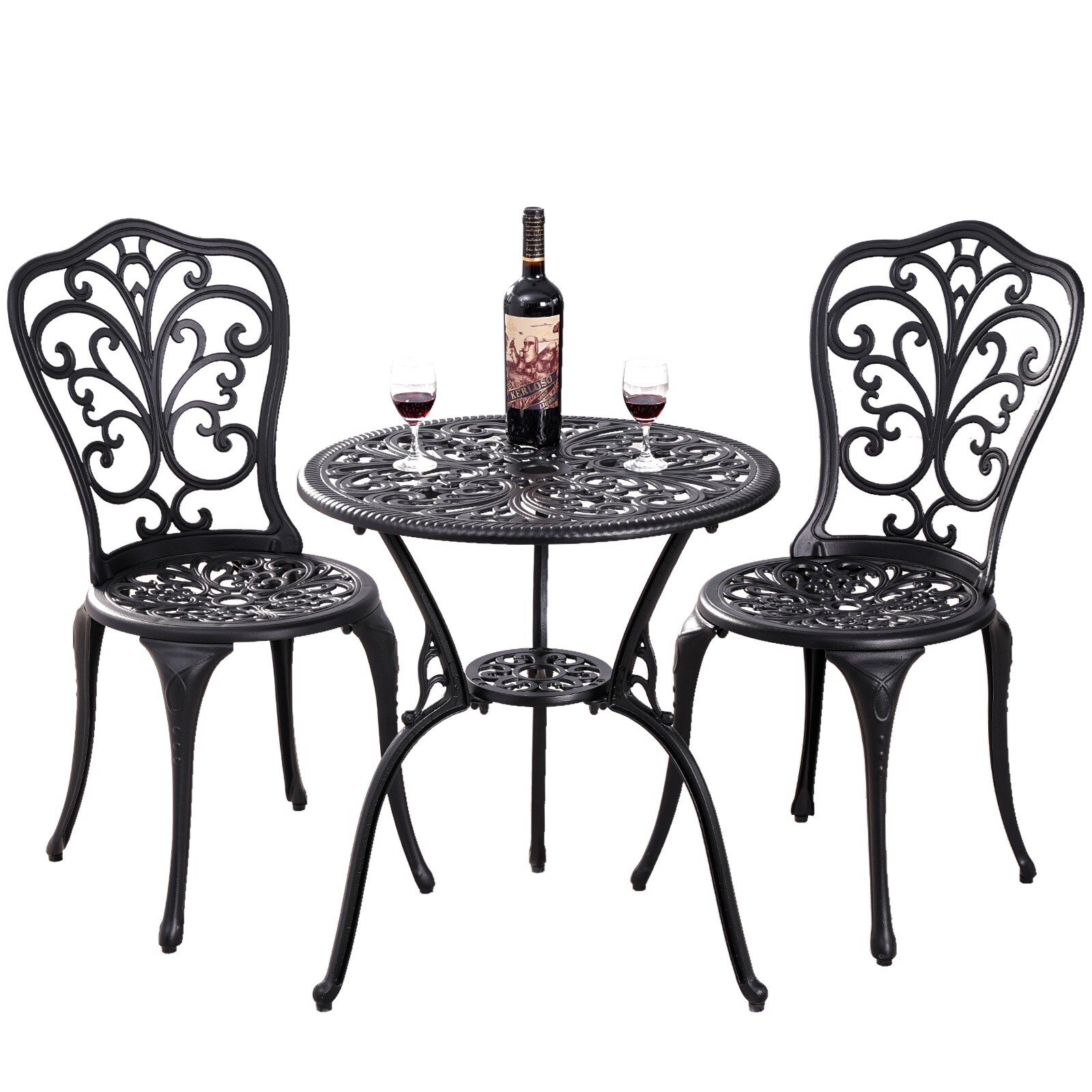 3 Piece Bistro Patio Set Cast Aluminum Bistro Table and Chairs Set 2 for Garden