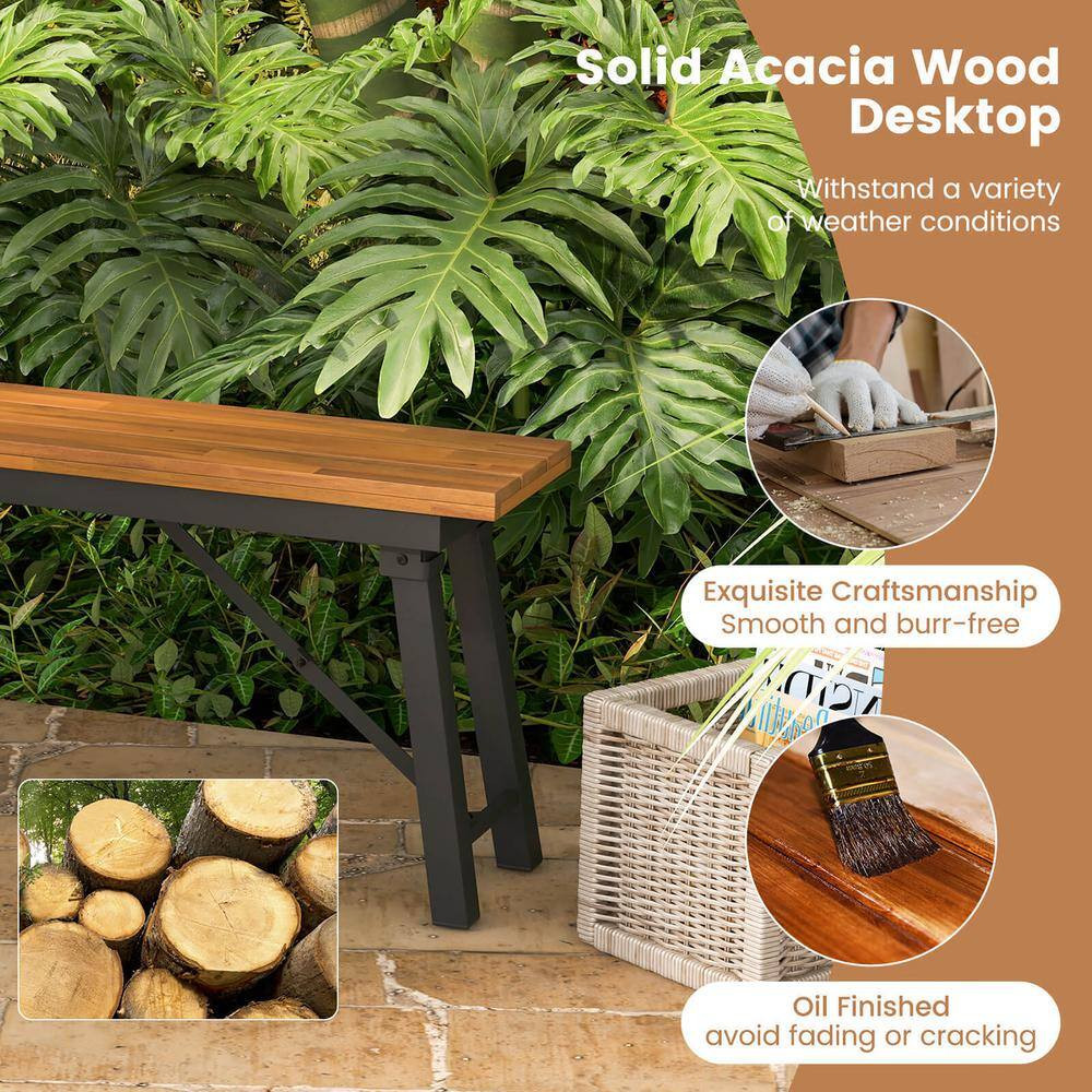 Outdoor Natural Wooden Folding Picnic Bench Set 55 In. Long Rectangular Dining C