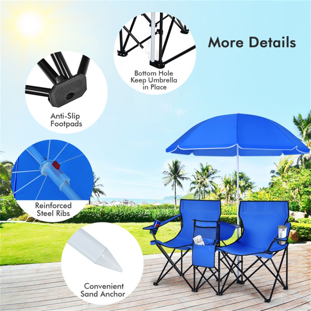 ❄️FREE SHIPPING!❄️2 Foldable Outdoor Chairs & Umbrellas 4 Camping or Tailgating!