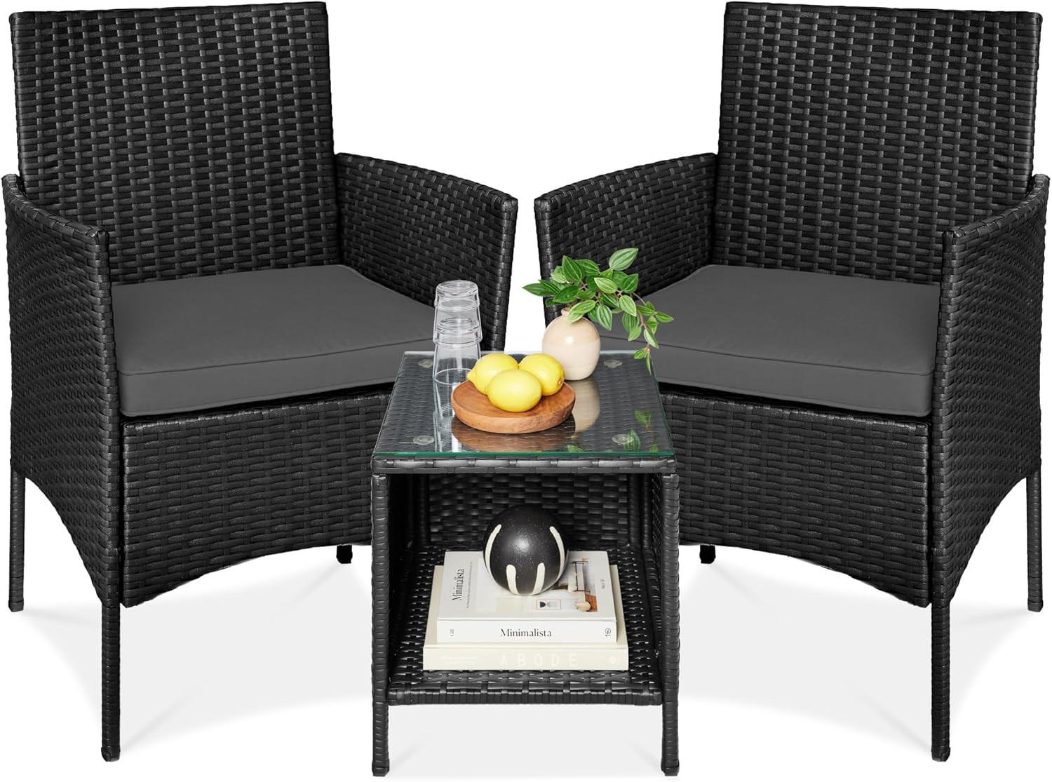 Best Choice Products 3-Piece Outdoor Wicker Conversation Bistro Set, Space Savin