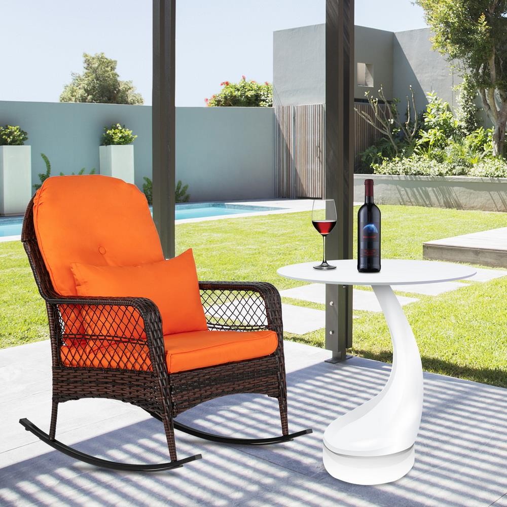 Lounge Rattan Rocker Sofa Wicker Rocking Chair with Cushions All-Weather Lawn