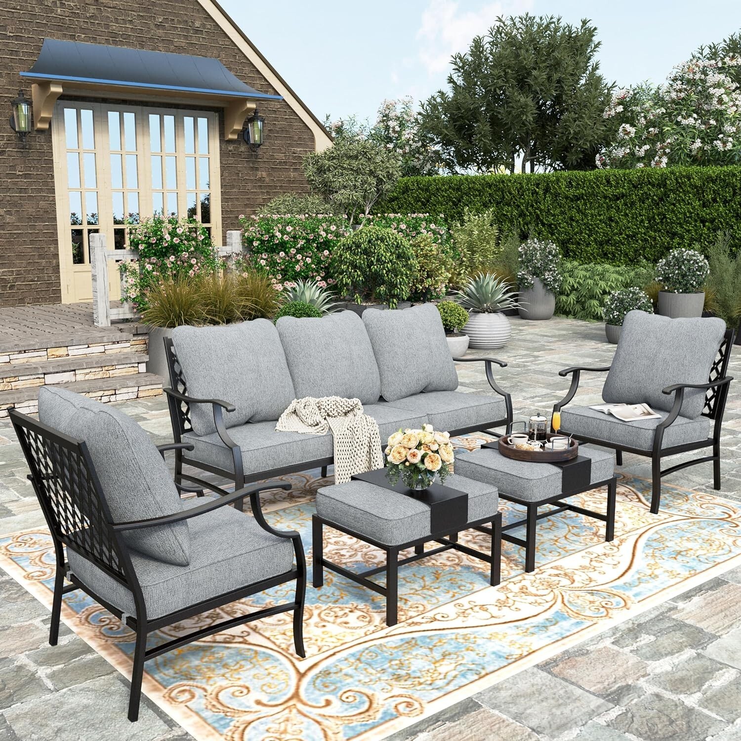 5 Piece Patio Furniture Set Outdoor Conversation Set for Lawn Garden Backyard