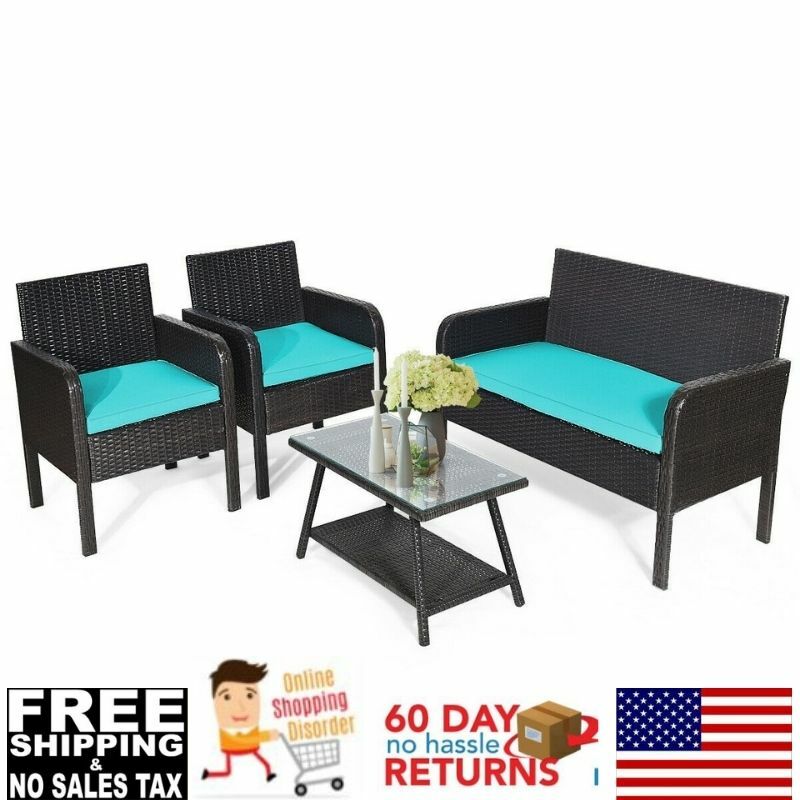 4 Piece Patio Furniture Set Garden Outdoor/Indoor Veranda Sectional Sofa Rattan