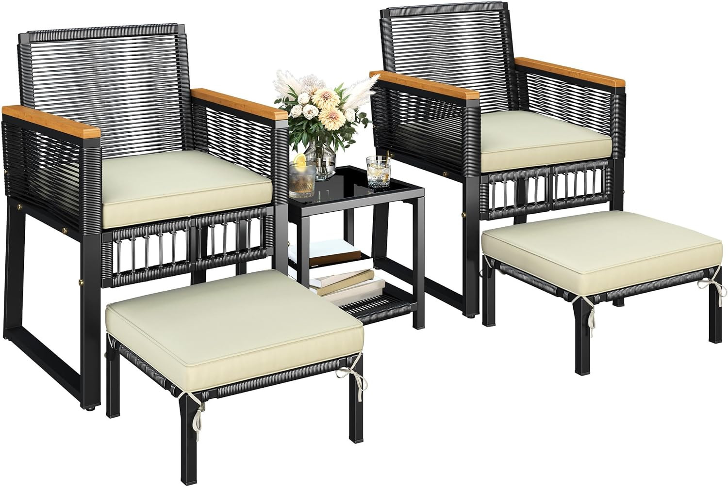 Yaheetech 5-Piece Outdoor Conversation Set, Wicker Rattan Patio Furniture Set W/