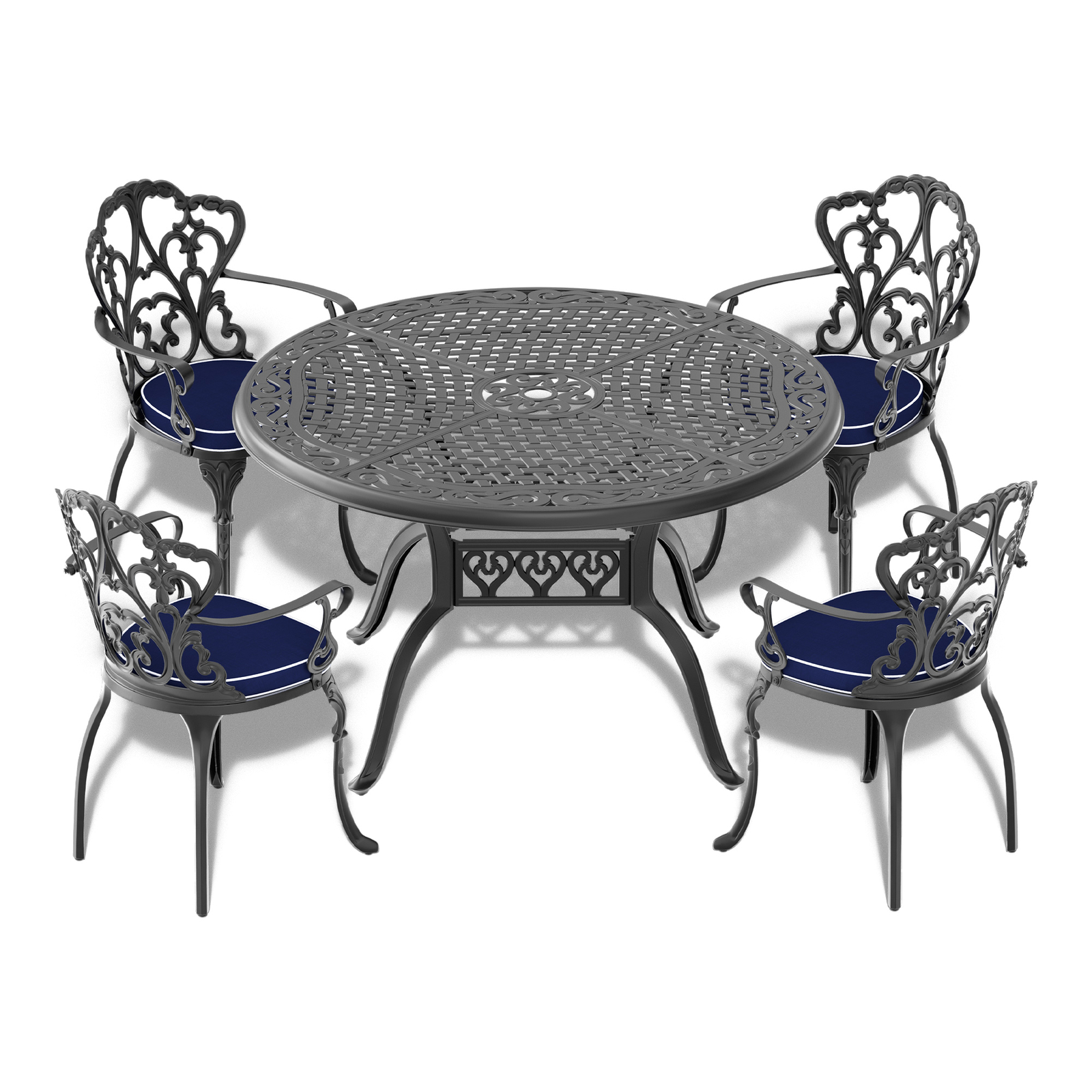 5Piece Cast Aluminum Patio Dining Set Outdoor Patio Set 48″ Round Table 4 Chairs