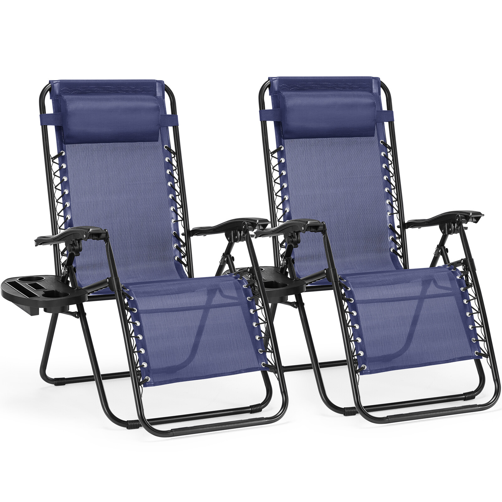 Set of 2 Portable Zero Gravity Lounge Chairs with Adjustable Pillow/ Cup Holder