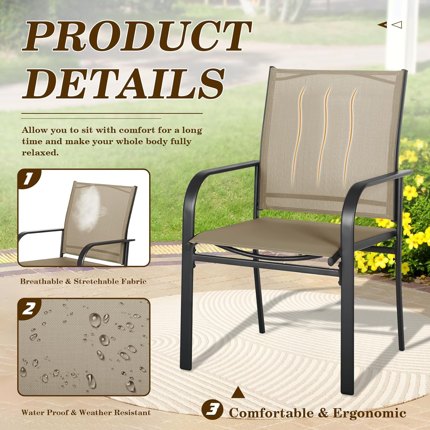 SUNCROWN 6 – Piece Outdoor Dining Set, Patio Furniture Set with 4 Textilene Dinn
