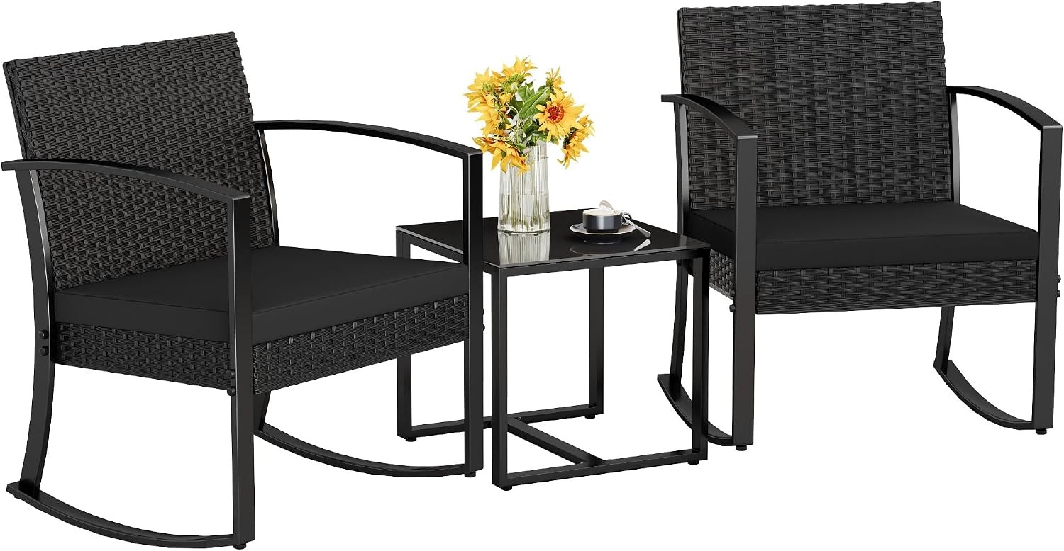 Patio Furniture Set 3 Piece Resin Outdoor Bistro Set Rocking Patio Chairs