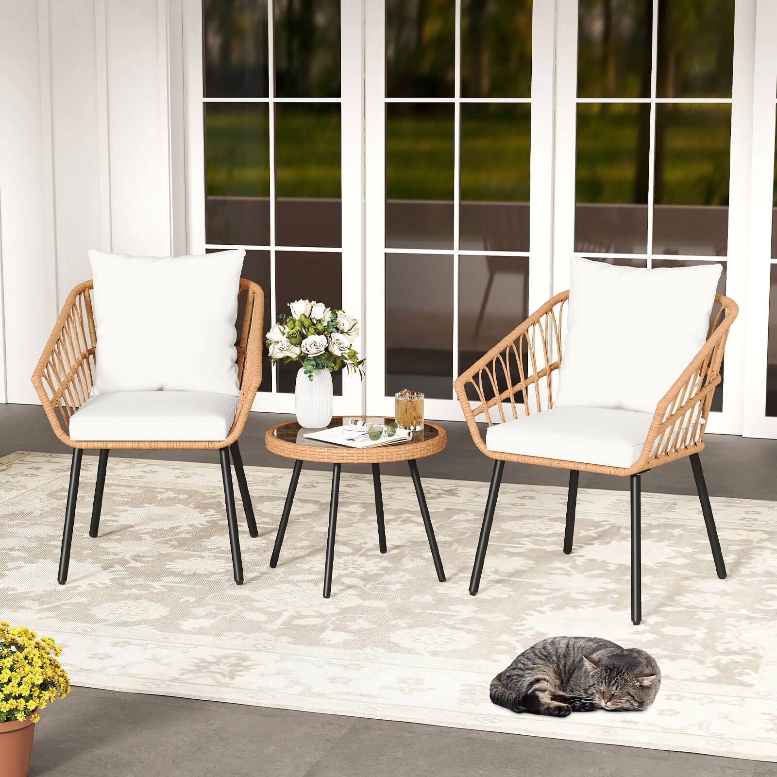 3 PCS Patio Bistro Set w/Heavy Duty Metal Frame for Balcony Garden & Poolside