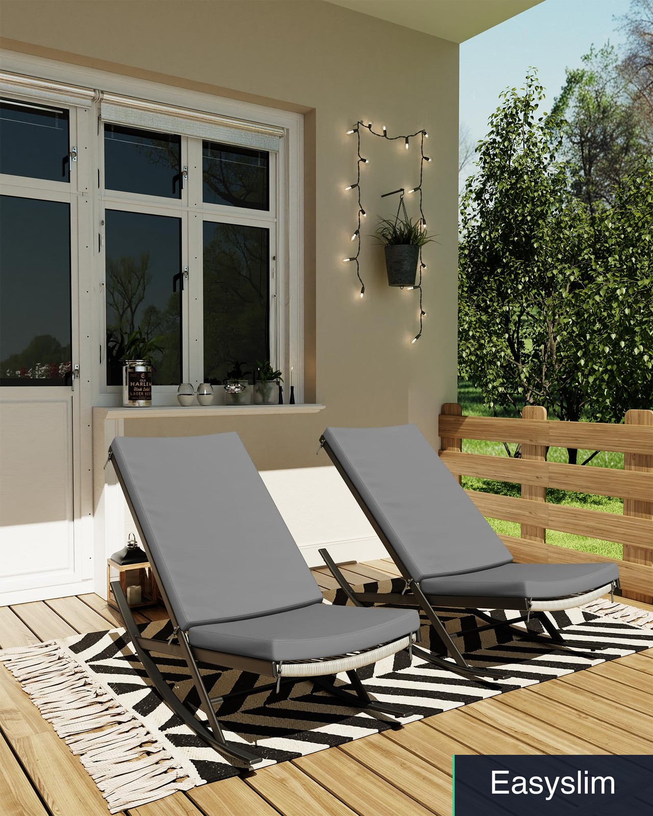 Rocking Lounge Chair Outdoor Patio Set of 2 Grey Cushion Removable