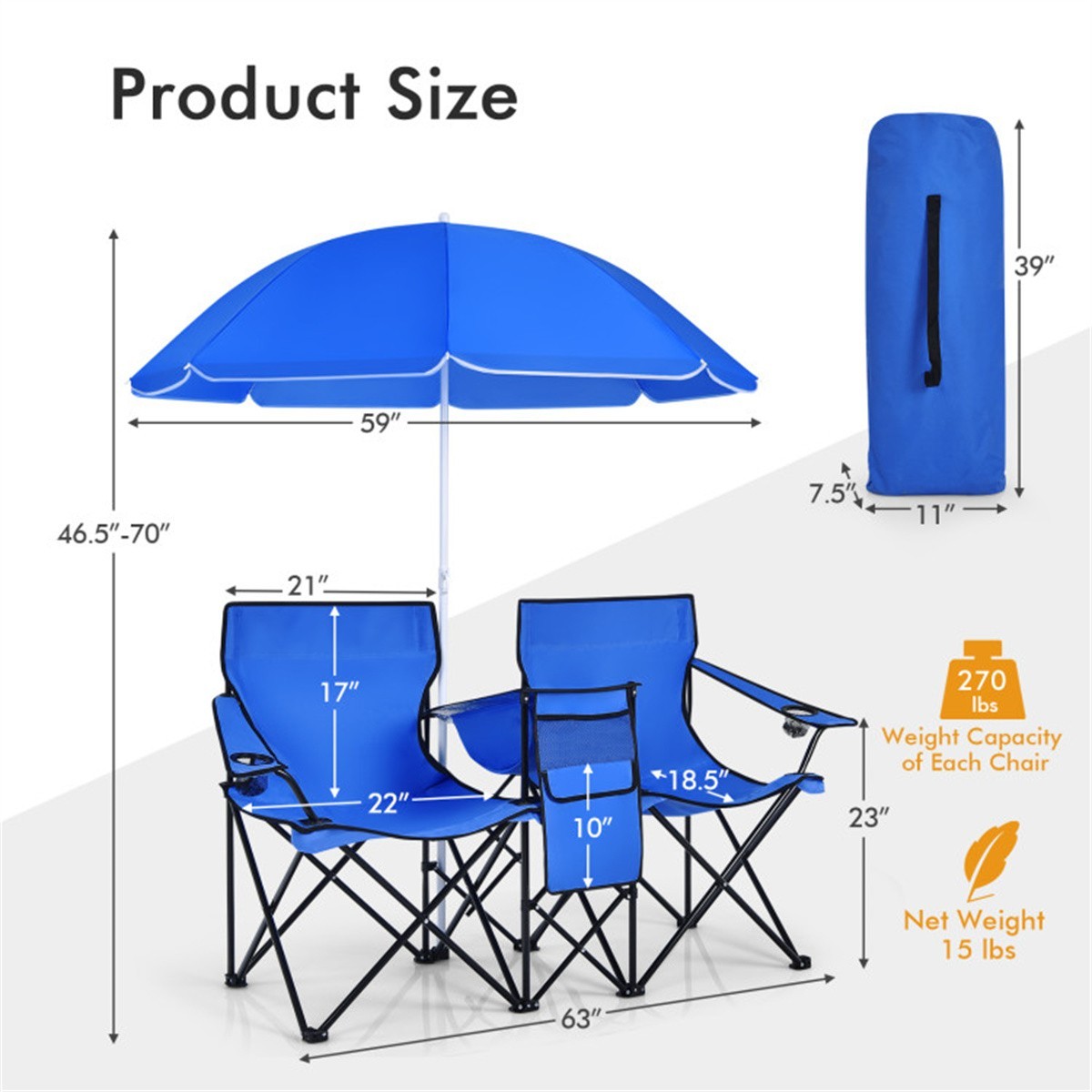 ❄️FREE SHIPPING!❄️2 Foldable Outdoor Chairs & Umbrellas 4 Camping or Tailgating!