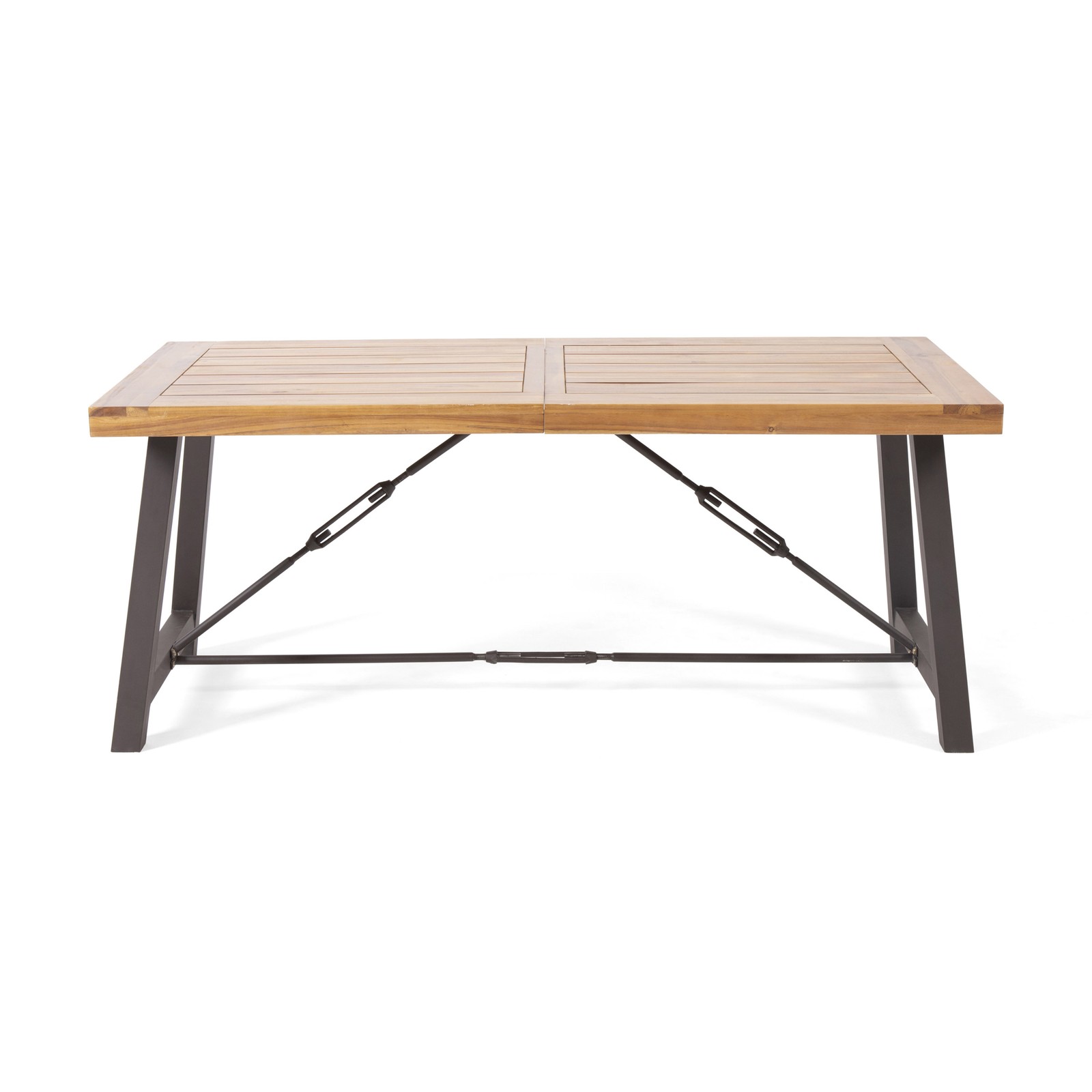 -Outdoor Acacia Wood Metal Base Dining Table, Teak