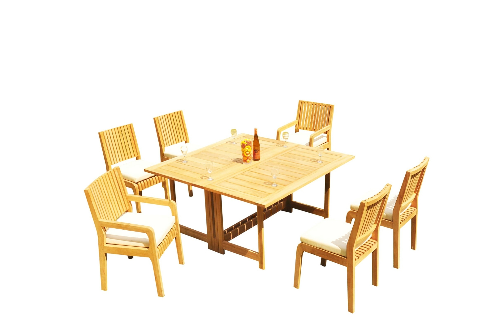 A-Grade Teak 7pc Dining 60″ Square Rectangle Butterfly Table Maldives Chair Set