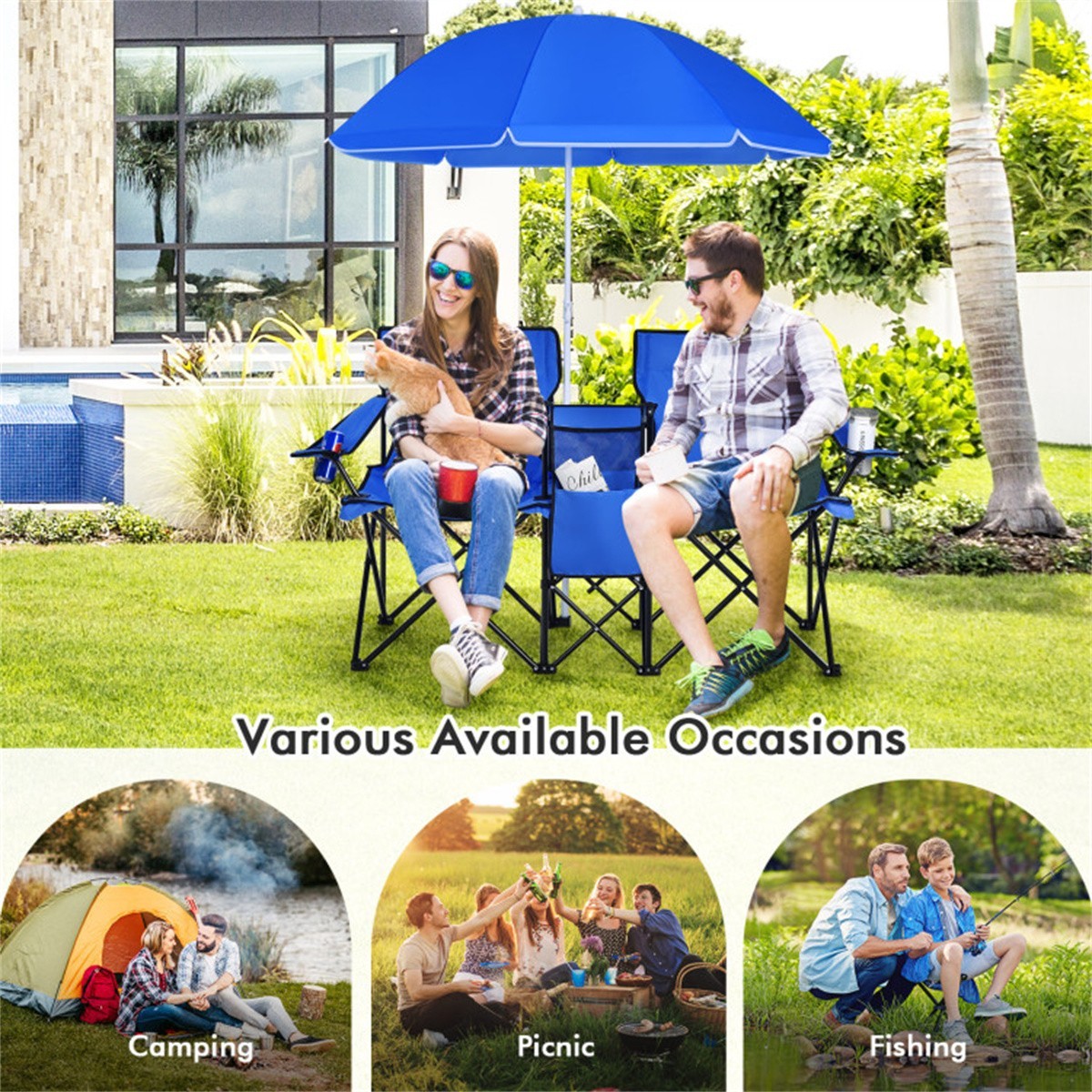 ❄️FREE SHIPPING!❄️2 Foldable Outdoor Chairs & Umbrellas 4 Camping or Tailgating!