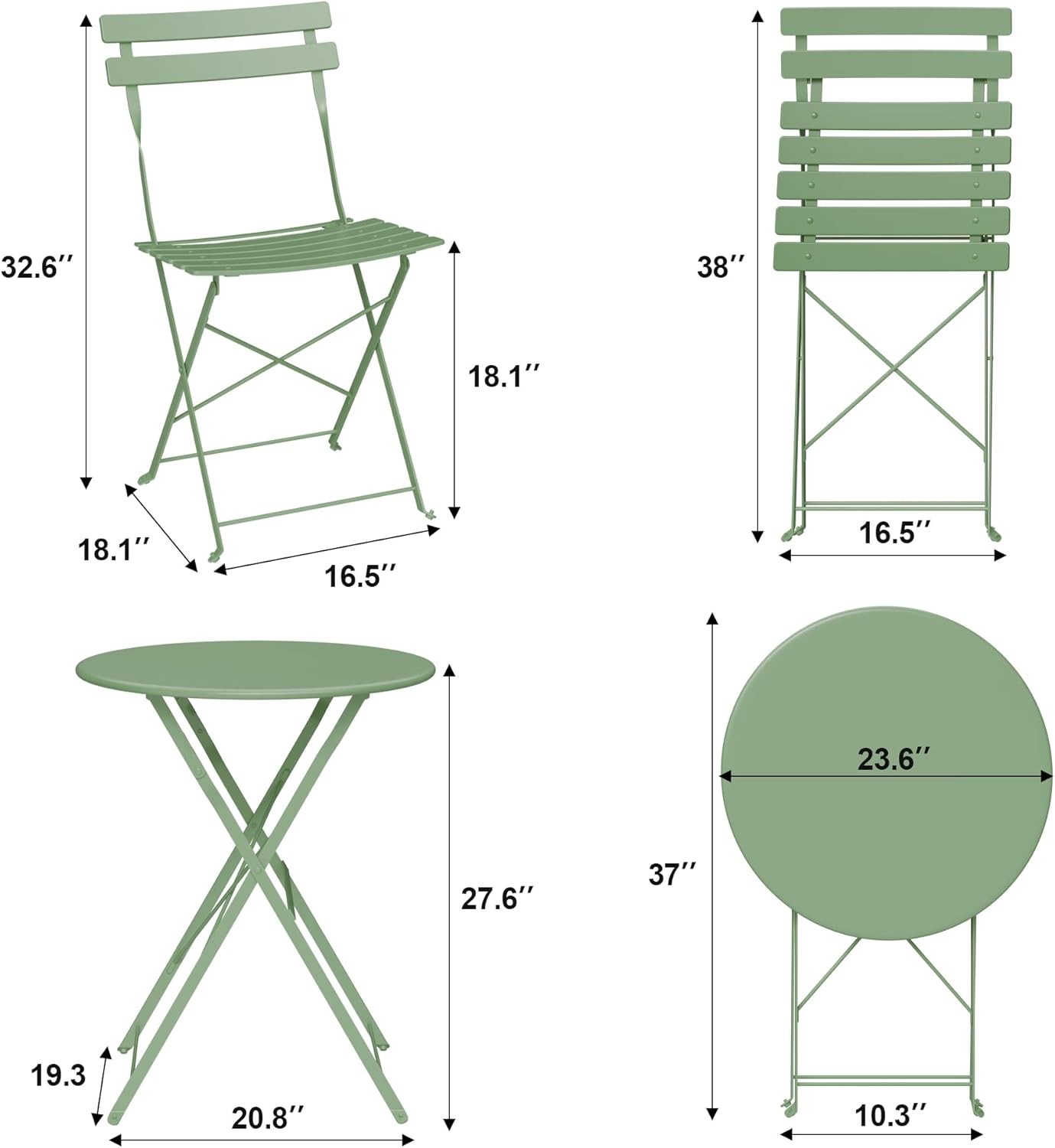 3PCS Folding Bistro Set with Round Garden Table and 2 Chairs for Patio Balcony