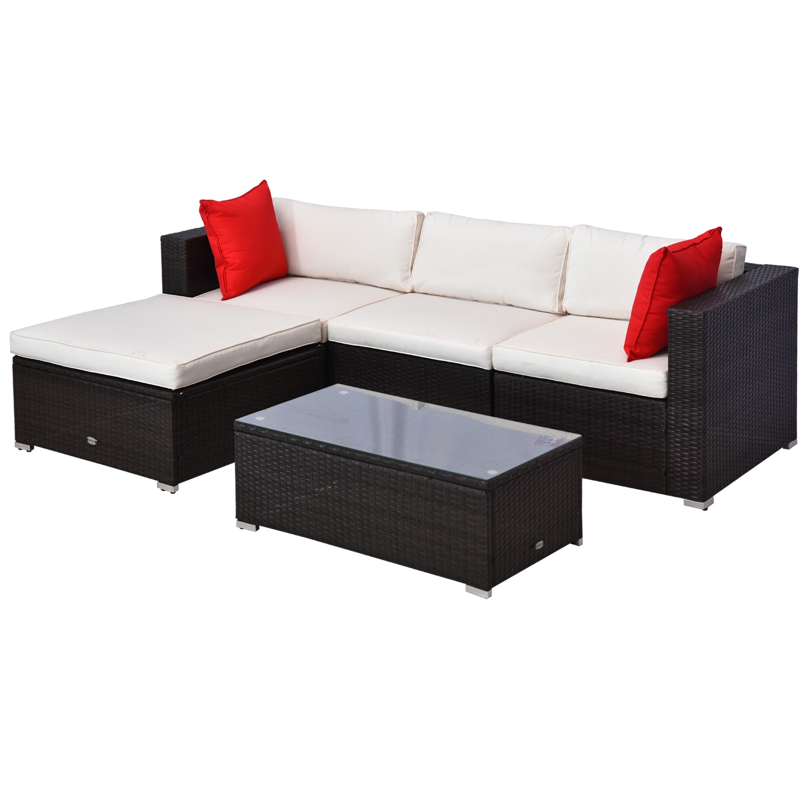 5 Piece Outdoor Rattan Patio Furniture Set Wicker Sectional Sofa Conversation