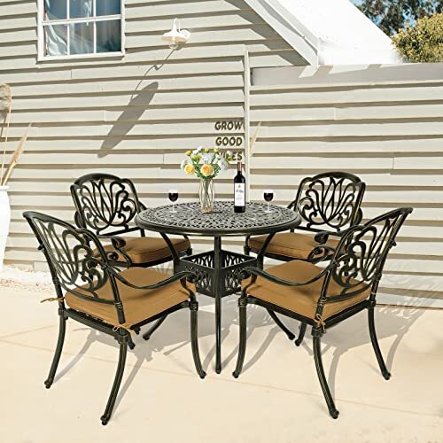 5-Pieces Outdoor Patio Dining Set All-Weather Cast Aluminum Patio Furniture Set