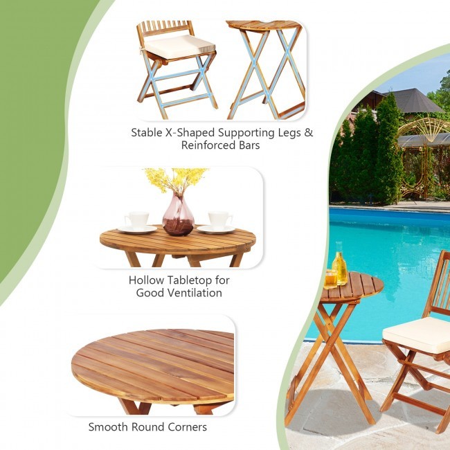 Compact 3-Piece Acacia Bistro Set for Patio or Poolside