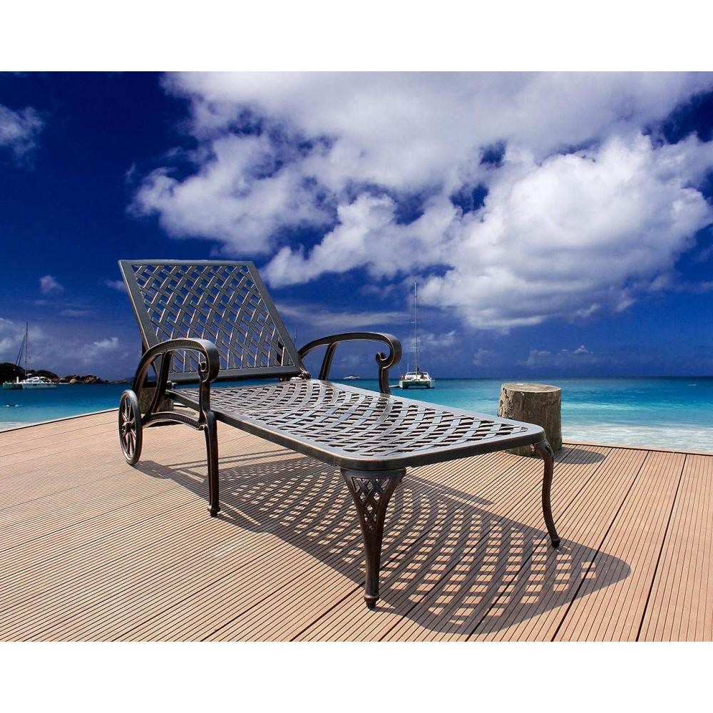 Brown Adjustable Aluminium Lounge Chair w/ Recliner, Wheels & Weatherproof