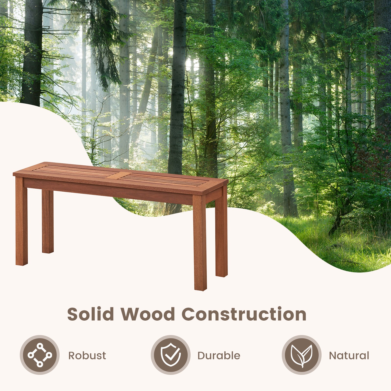 2 PCS Patio Backless Bench 2-Seater Outdoor Dining Bench Solid Wood Backyard