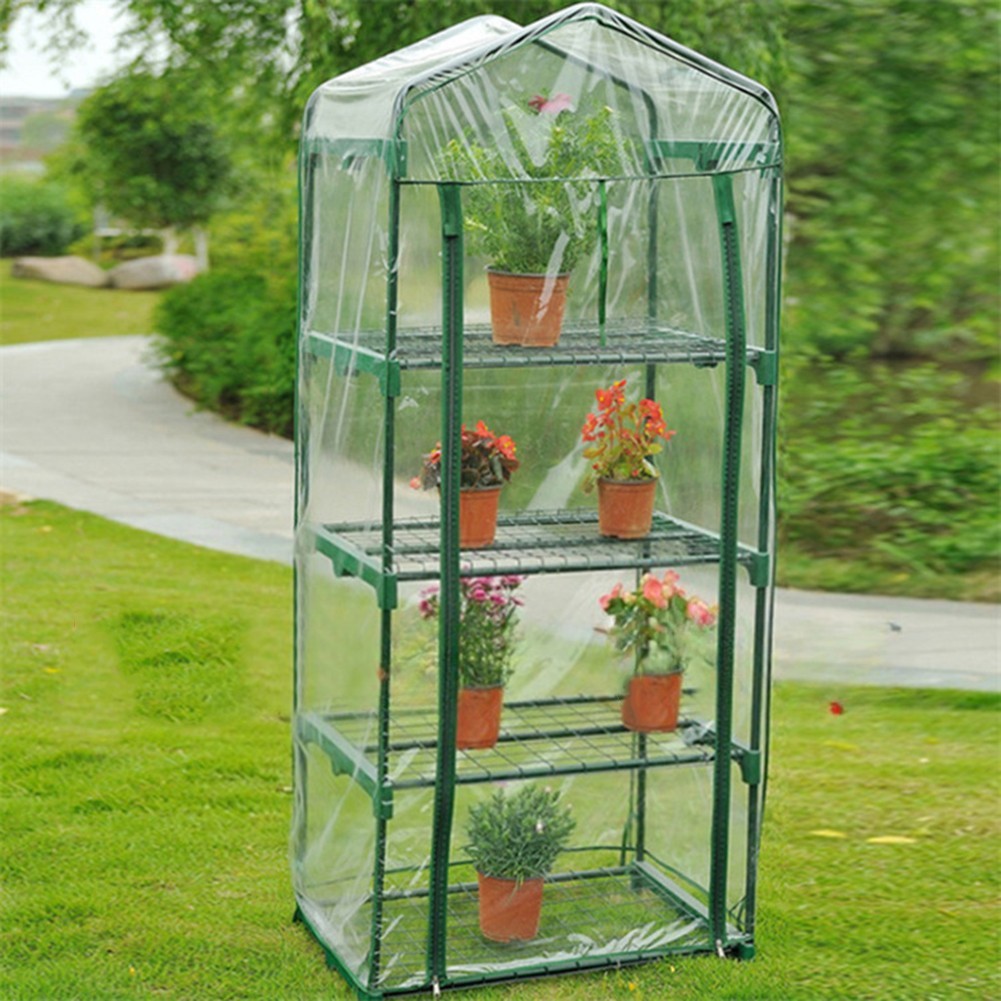 Sturdy 4Tier Greenhouse Cover with Roll Up Door Transparent PVC Material