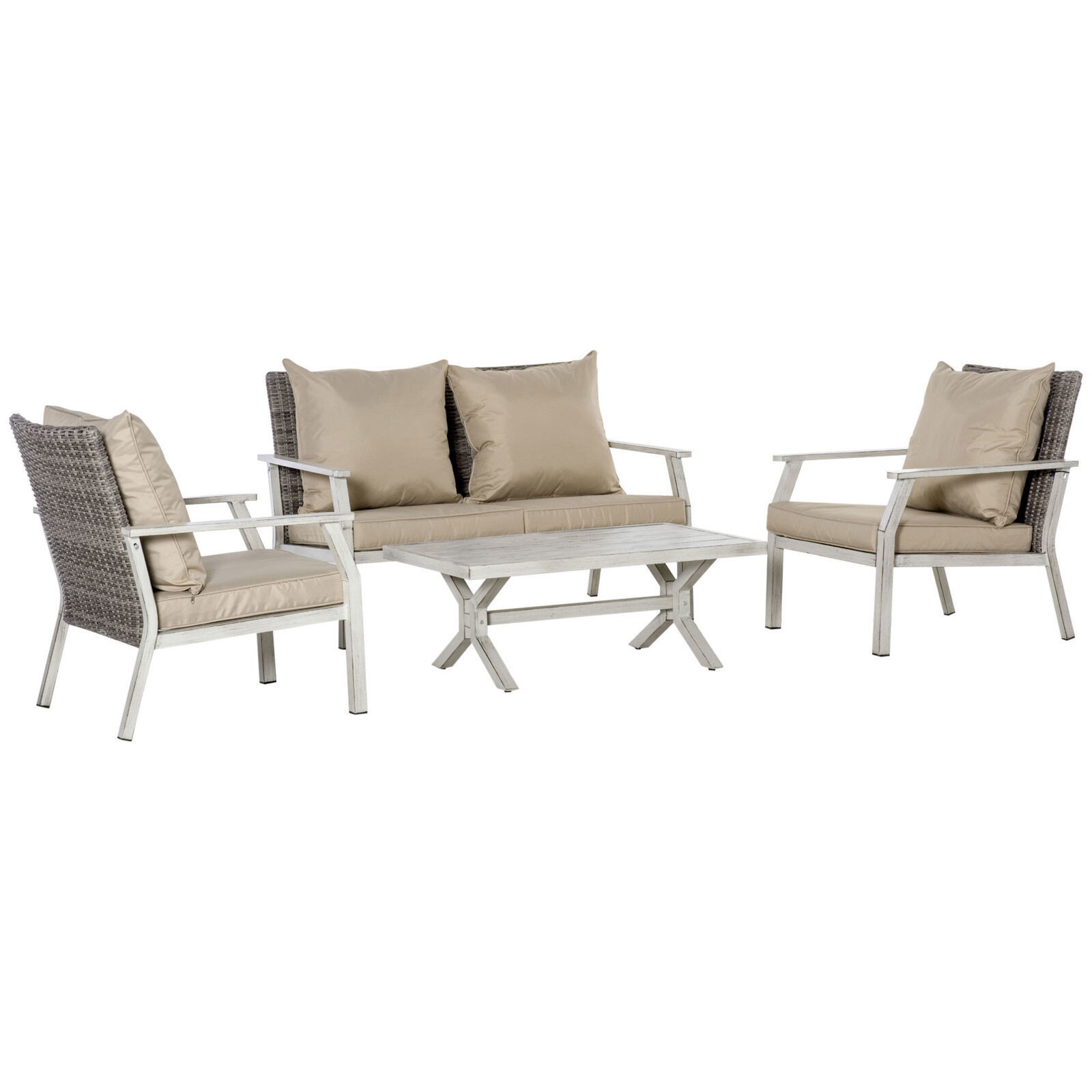 4 Pieces Patio Furniture Set Outdoor Conversation Sofa Table for Garden Poolside
