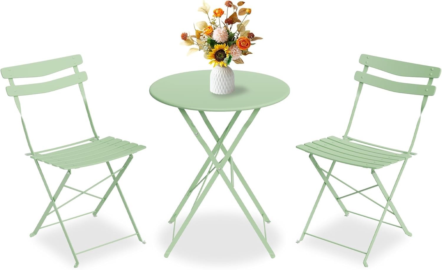 3 Piece Folding Patio Bistro Table Chair Set Outdoor Patio Furniture Metal Yard