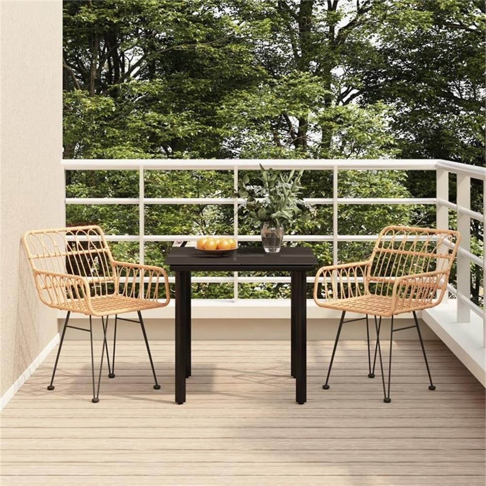 Bowery Hill Contemporary 3 Piece Garden Dining Set in Black/Brown